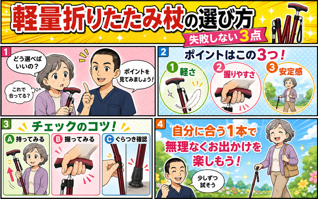 軽量折りたたみ杖の選び方｜失敗しない3点