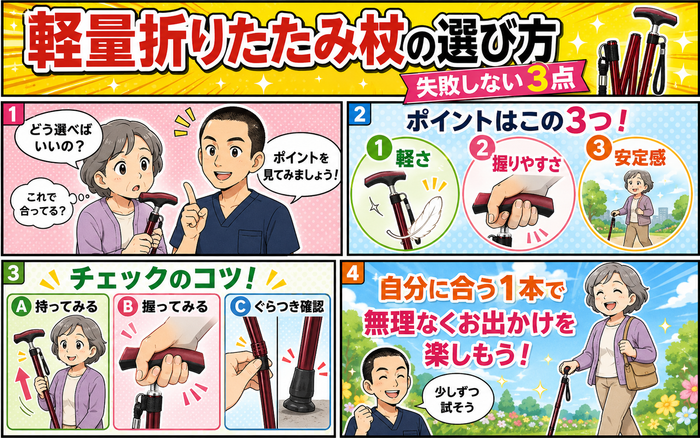 軽量折りたたみ杖の選び方｜失敗しない3点